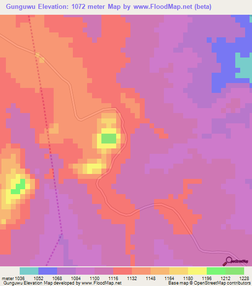 Gunguwu,Zimbabwe Elevation Map