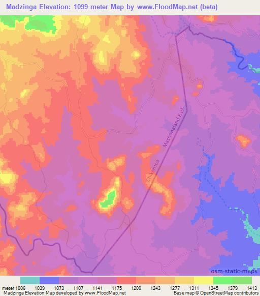 Madzinga,Zimbabwe Elevation Map