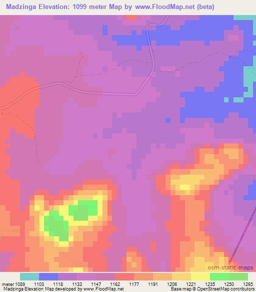 Madzinga,Zimbabwe Elevation Map