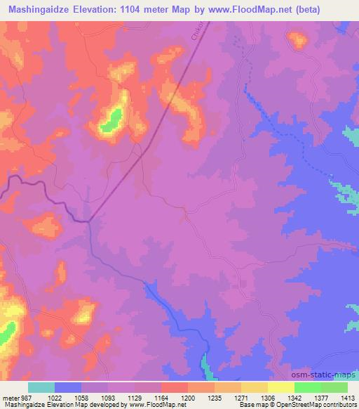 Mashingaidze,Zimbabwe Elevation Map