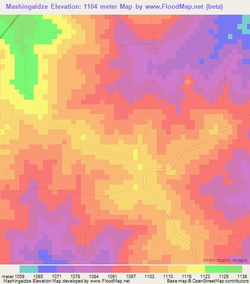 Mashingaidze,Zimbabwe Elevation Map