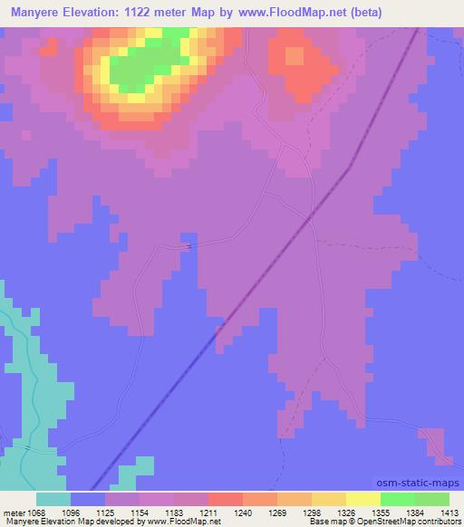 Manyere,Zimbabwe Elevation Map
