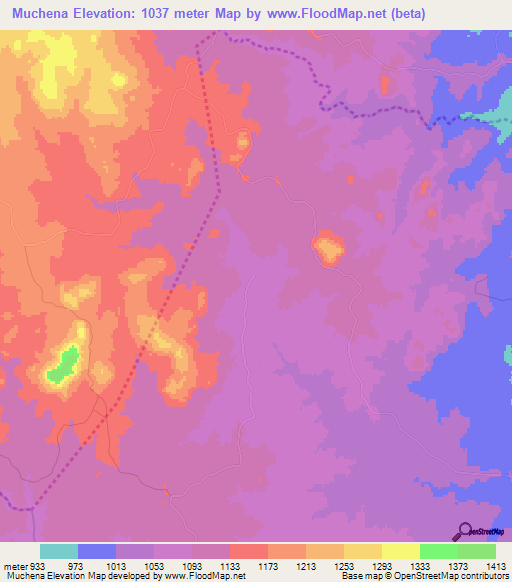 Muchena,Zimbabwe Elevation Map