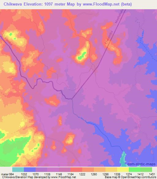 Chikwava,Zimbabwe Elevation Map
