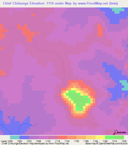 Chief Chitsunge,Zimbabwe Elevation Map