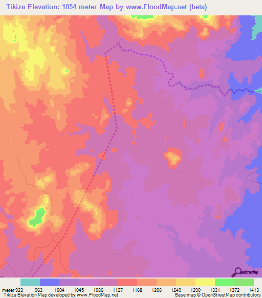 Tikiza,Zimbabwe Elevation Map