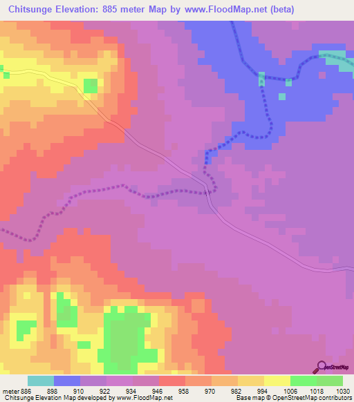 Chitsunge,Zimbabwe Elevation Map
