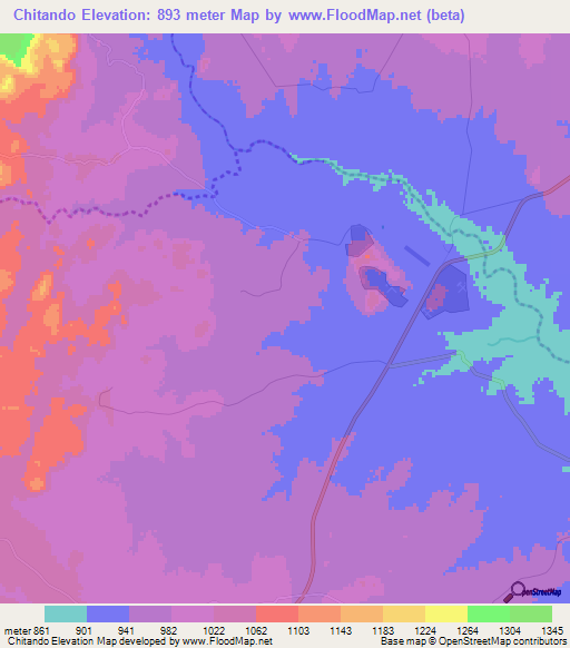 Chitando,Zimbabwe Elevation Map