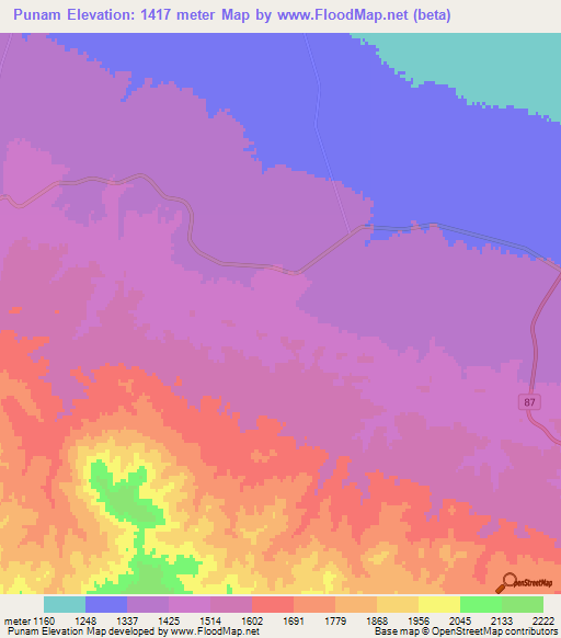 Punam,Iran Elevation Map