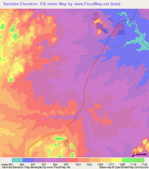 Karimba,Zimbabwe Elevation Map