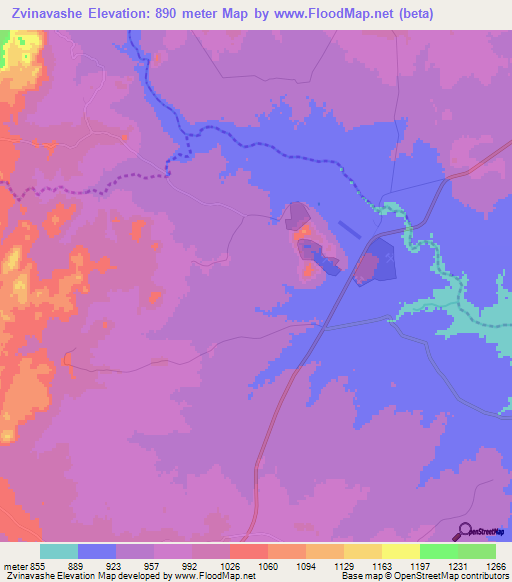 Zvinavashe,Zimbabwe Elevation Map