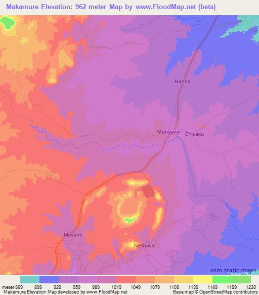 Makamure,Zimbabwe Elevation Map