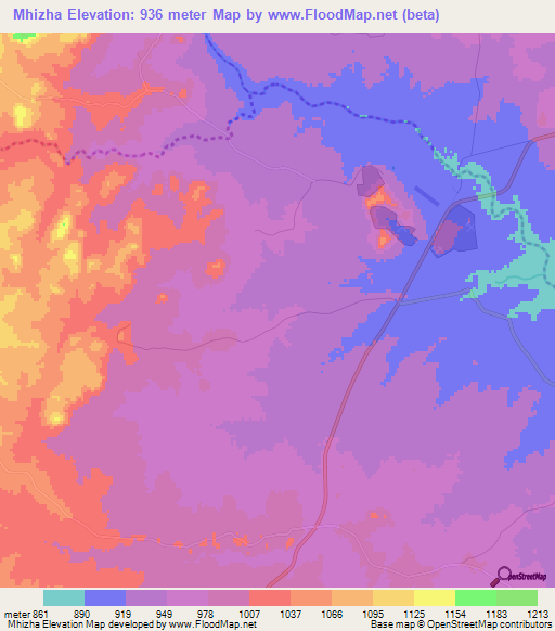 Mhizha,Zimbabwe Elevation Map