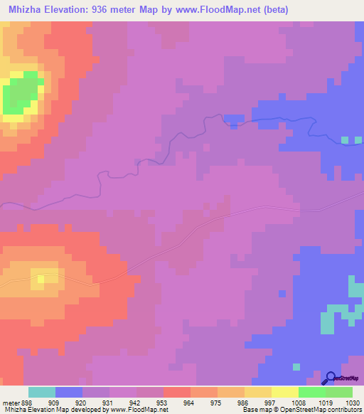 Mhizha,Zimbabwe Elevation Map