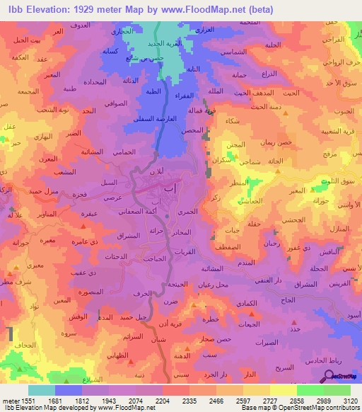 Ibb,Yemen Elevation Map