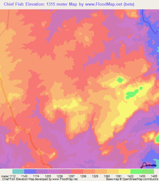 Chief Fish,Zimbabwe Elevation Map
