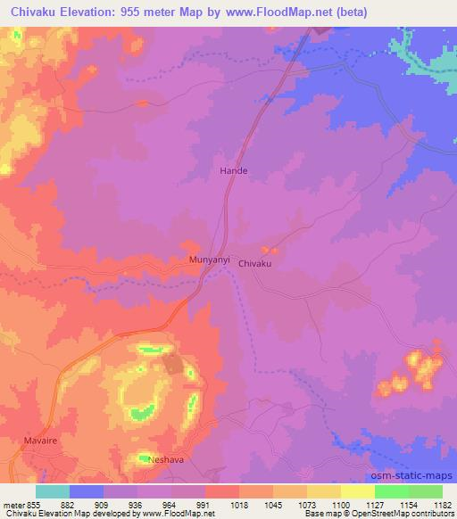 Chivaku,Zimbabwe Elevation Map