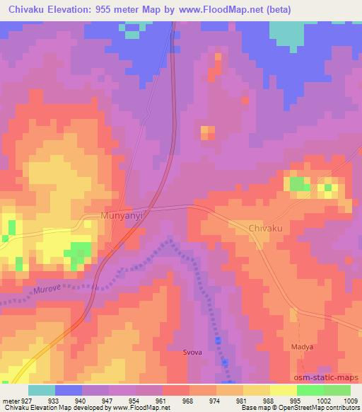 Chivaku,Zimbabwe Elevation Map
