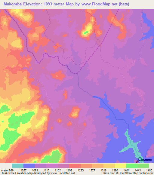 Makombe,Zimbabwe Elevation Map