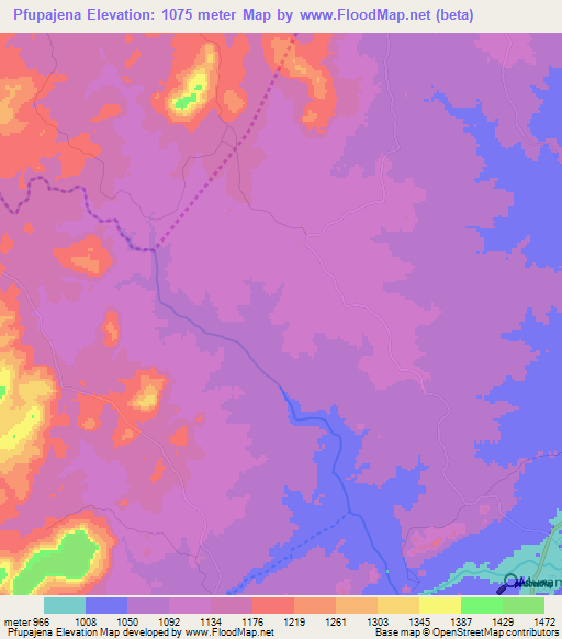 Pfupajena,Zimbabwe Elevation Map