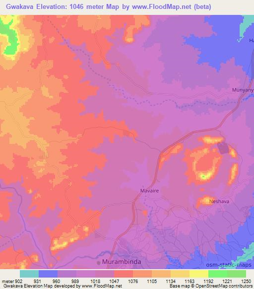 Gwakava,Zimbabwe Elevation Map