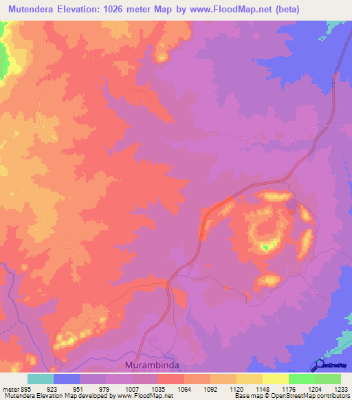 Mutendera,Zimbabwe Elevation Map