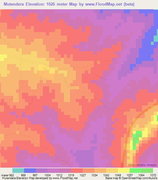 Mutendera,Zimbabwe Elevation Map