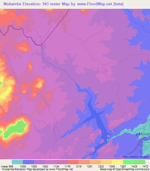 Mukamba,Zimbabwe Elevation Map