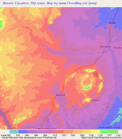 Mavairi,Zimbabwe Elevation Map