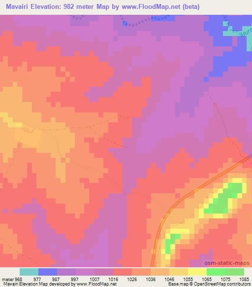 Mavairi,Zimbabwe Elevation Map