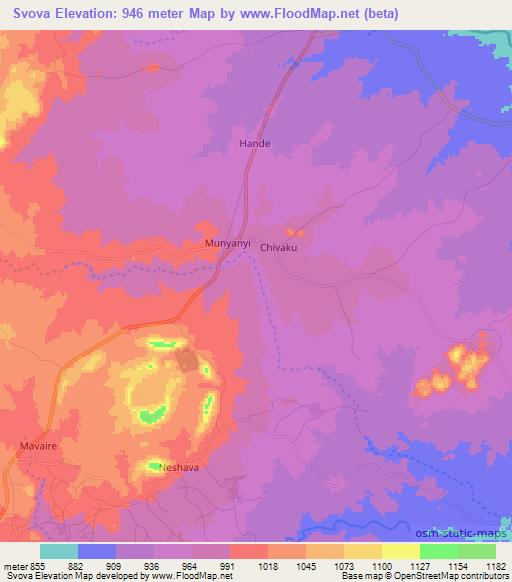 Svova,Zimbabwe Elevation Map