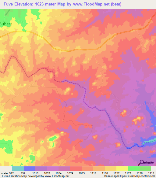 Fuve,Zimbabwe Elevation Map