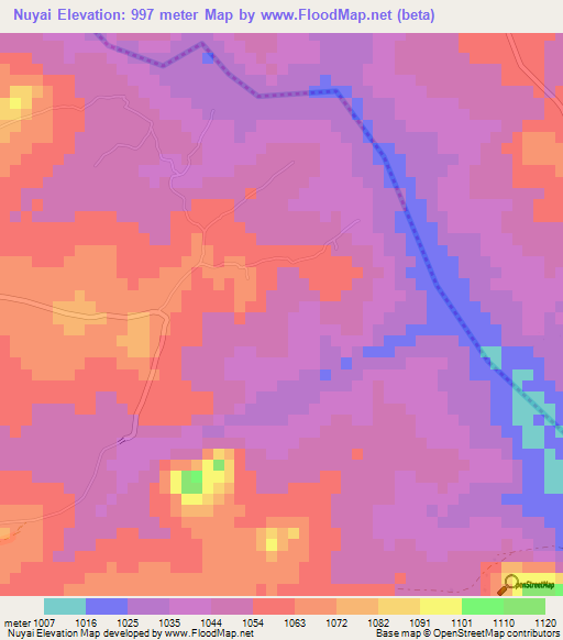 Nuyai,Zimbabwe Elevation Map