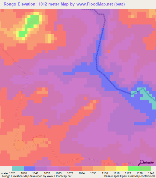 Rongo,Zimbabwe Elevation Map