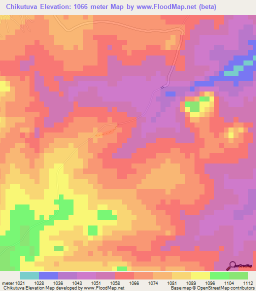 Chikutuva,Zimbabwe Elevation Map