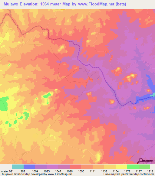 Mujawo,Zimbabwe Elevation Map