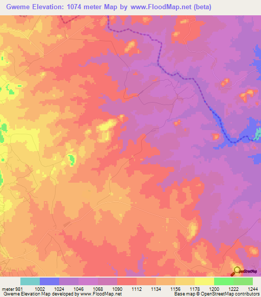 Gweme,Zimbabwe Elevation Map