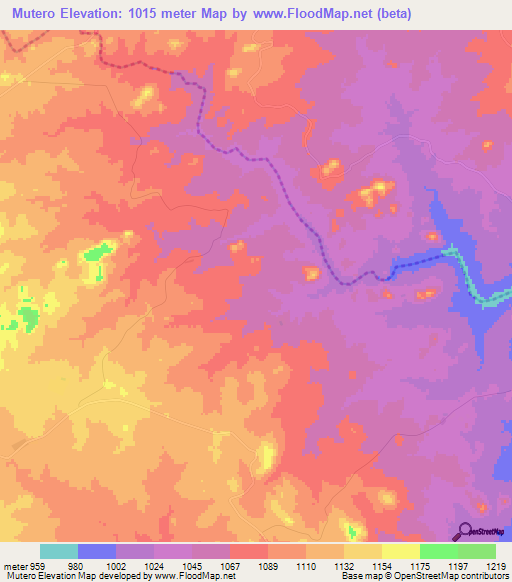 Mutero,Zimbabwe Elevation Map