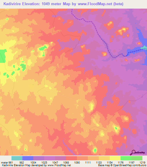 Kadivirire,Zimbabwe Elevation Map