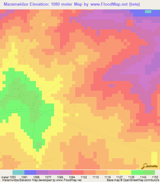 Maramwidze,Zimbabwe Elevation Map