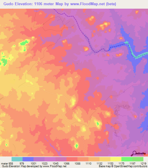 Gudo,Zimbabwe Elevation Map