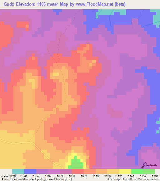 Gudo,Zimbabwe Elevation Map