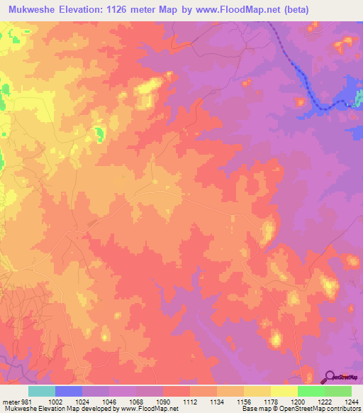 Mukweshe,Zimbabwe Elevation Map