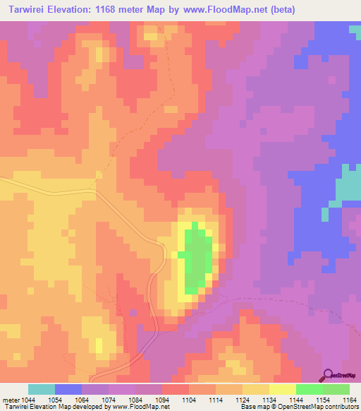Tarwirei,Zimbabwe Elevation Map