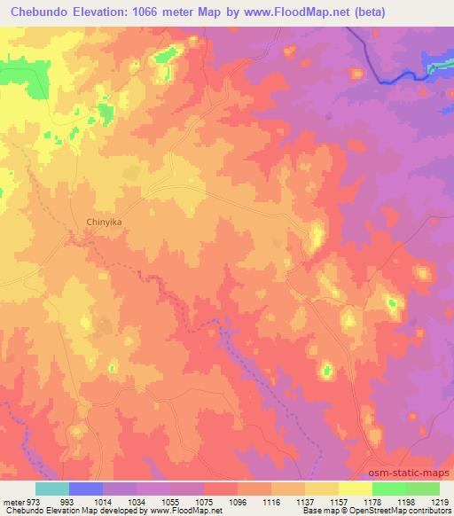 Chebundo,Zimbabwe Elevation Map