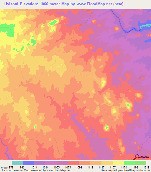 Livisoni,Zimbabwe Elevation Map