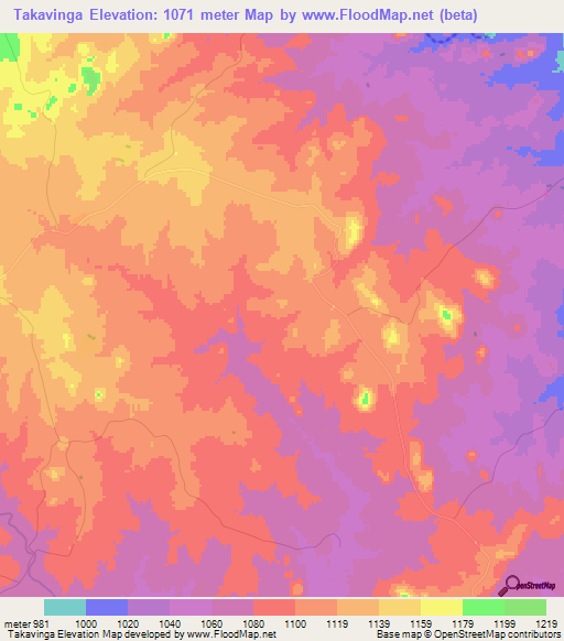 Takavinga,Zimbabwe Elevation Map