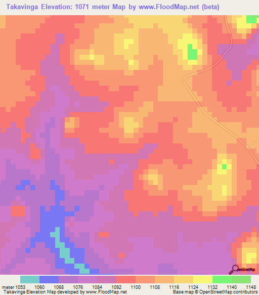 Takavinga,Zimbabwe Elevation Map