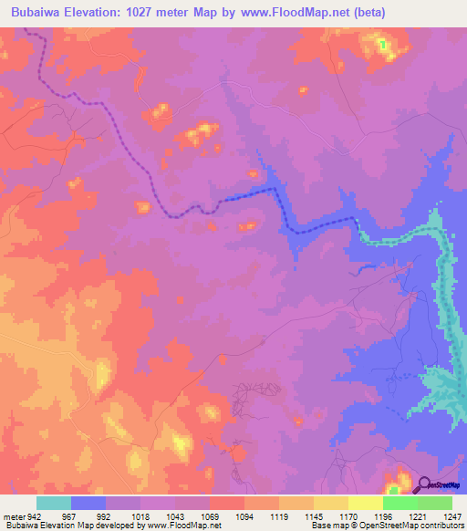 Bubaiwa,Zimbabwe Elevation Map