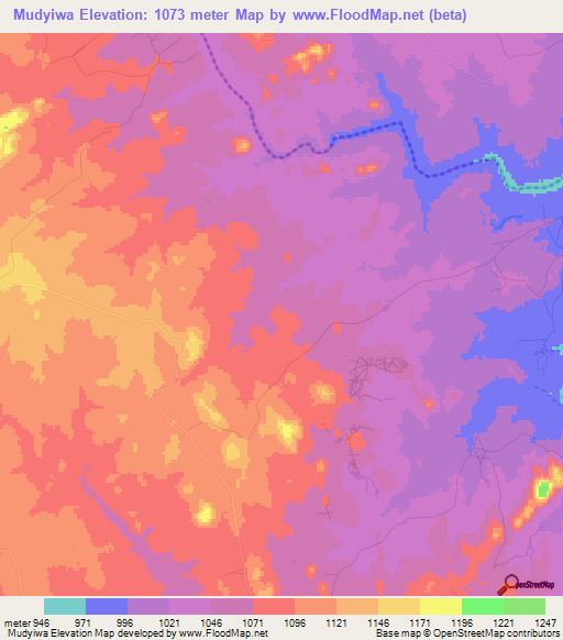 Mudyiwa,Zimbabwe Elevation Map
